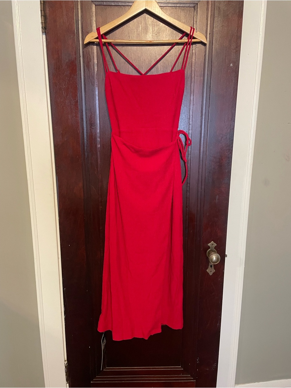 NWT ASTR the Label Brinda Wrap Red Strappy Midi Dress